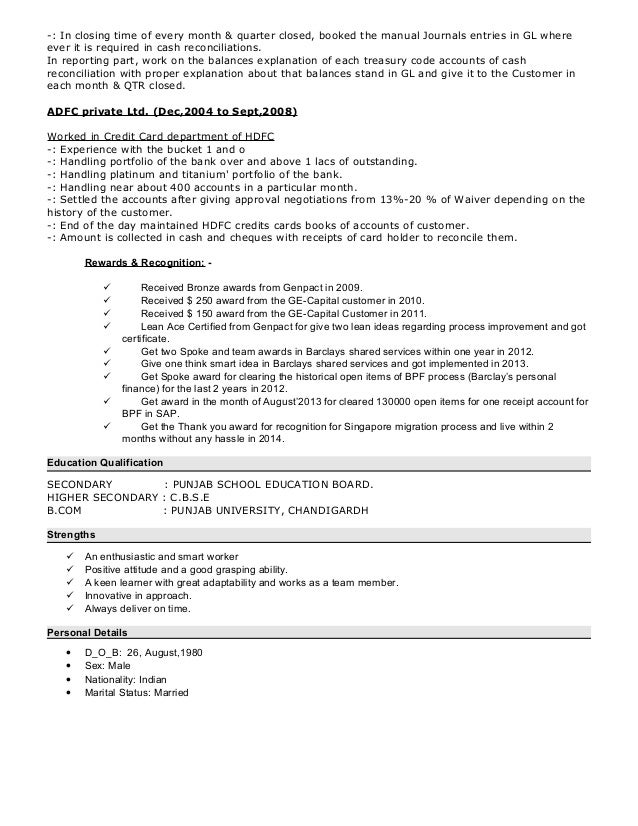 reconciliation resume credit card Resume update Navneet
