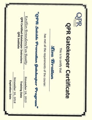 QPR Gatekeeper Certificate