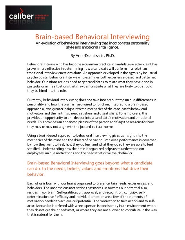 brain based behavioral interview guide using the myers briggs type personality interview