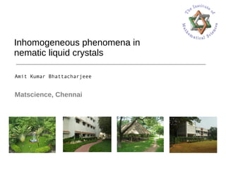 Inhomogeneous phenomena in
nematic liquid crystals
Amit Kumar Bhattacharjeee
Matscience, Chennai
 