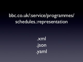 bbc.co.uk/:service/programmes/schedules.:representation .xml .json .yaml 