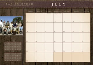 J U L Y
                                            S U N DAY        M O N DAY    T U E S DAY      W E D N E S DAY     T H U R S DAY        F R I DAY    S AT U R DAY

                                                                              Full Moon    Independence Day




                                        1                2                3                 4                  5                6                7




                                        8                9               10                11                 12               13               14




               J U N E                 15               16               17                18                 19               20               21
 S   M     T      W      T    F    S

                              1   2
 3    4    5      6      7    8   9
10   11   12     13   14     15   16
17   18   19     20   21     22   23
24   25   26     27   28     29   30
                                       22               23               24                25                 26               27               28
          A U G U S T
 S   M     T      W      T    F    S

                  1      2    3   4
 5    6    7      8      9   10   11
12   13   14     15   16     17   18
19   20   21     22   23     24   25
26   27   28     29   30     31
                                       29               30               31
 