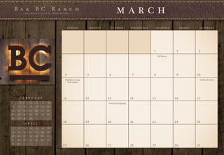 M AR C H
                                          S U N DAY           M O N DAY     T U E S DAY         W E D N E S DAY    T H U R S DAY        F R I DAY    S AT U R DAY




                                                                                                                   1                2                3
                                                                                                                       Full Moon




                                      4                   5                6                     7                 8                9               10
                                      Daylight Savings                                                                                               St. Patrick’s Day
                                       Time Begins




          F E B R U A R Y            11                  12               13                    14                15               16               17
 S   M       T   W     T    F    S

                  1    2    3   4                                         First Day of Spring
 5    6      7    8    9   10   11
12   13     14   15   16   17   18
19   20     21   22   23   24   25
26   27     28   29
                                     18                  19               20                    21                22               23               24
             A P R I L
 S   M       T   W     T    F    S

 1    2      3    4    5    6   7
 8    9     10   11   12   13   14
15   16     17   18   19   20   21
22   23     24   25   26   27   28
29   30
                                     25                  26               27                    28                29               30               31
 