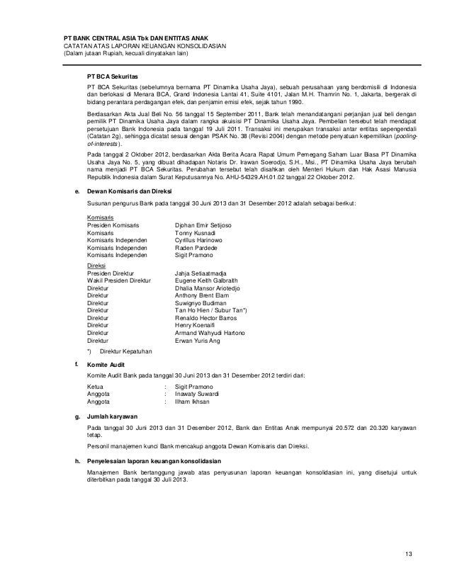 Laporan Keuangan Pt Bank Central Asia Tbk - Seputar Bank