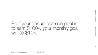Brought to you by thefutur.com ©2018 Chris Do
BUSINESSBOOTCAMP				TWOTHOUSAND						18
So if your annual revenue goal is
to earn $100k, your monthly goal
will be $10k.
 