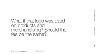 Brought to you by thefutur.com ©2018 Chris Do
BUSINESSBOOTCAMP				TWOTHOUSAND						18
What if that logo was used
on products and
merchandising? Should the
fee be the same?
 