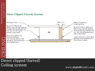 June 2011 – Dis 2011
Materials and construction 2
   CEILING




Direct clipped (furred)
Ceiling system
                               www.shahrilkhairi.com
 
