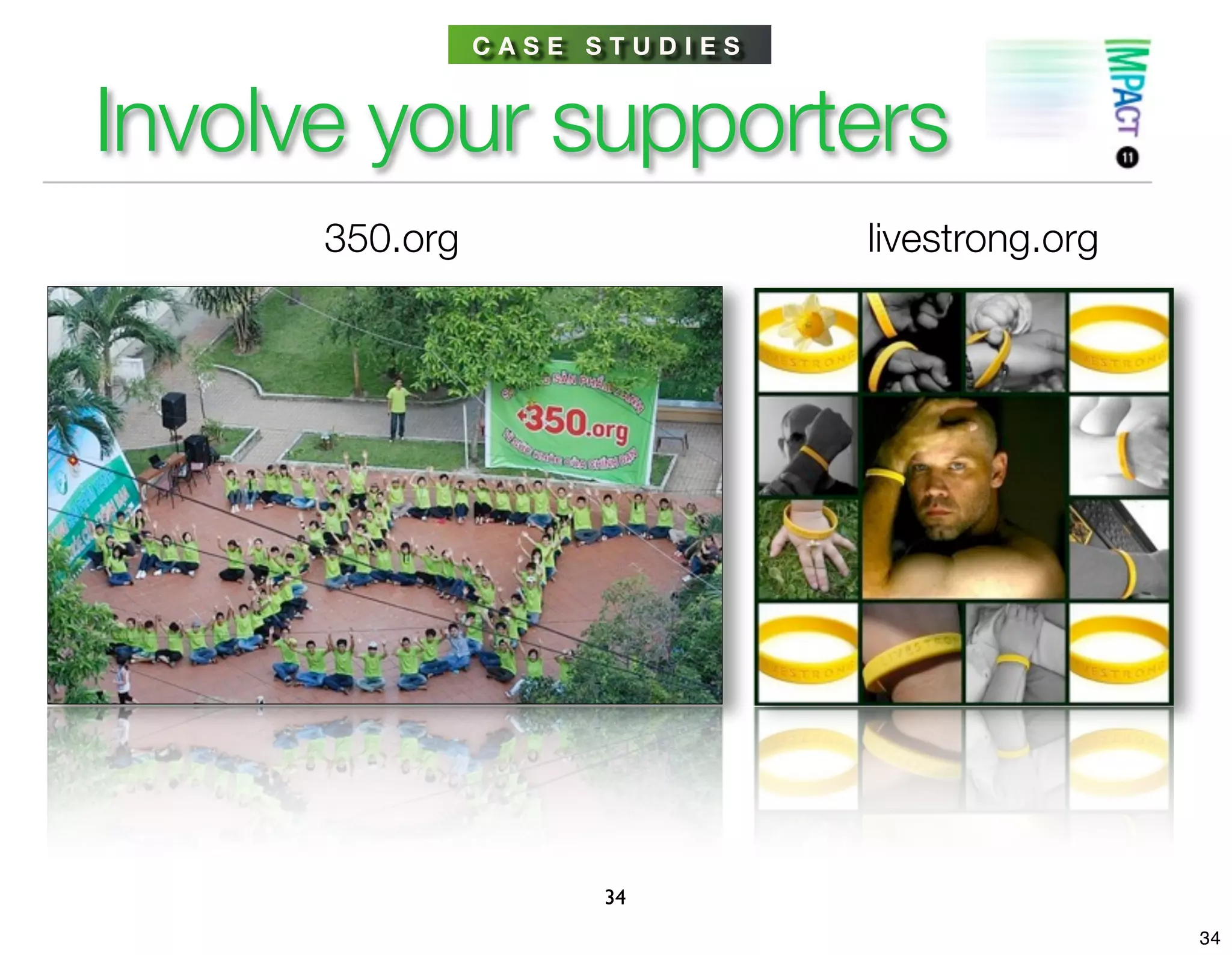CASE STUDIES


Involve your supporters
      350.org                  livestrong.org




                     34
                                                34
 