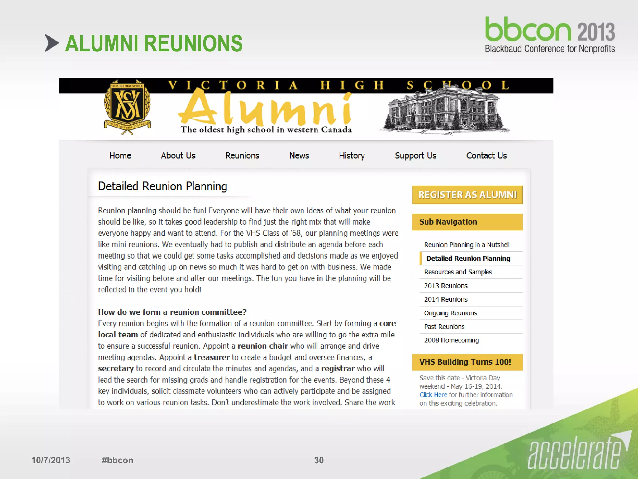 10/7/2013 #bbcon 30
ALUMNI REUNIONS
 