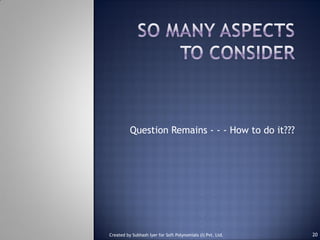 Question Remains - - - How to do it???
Created by Subhash Iyer for Soft Polynomials (I) Pvt. Ltd. 20
 