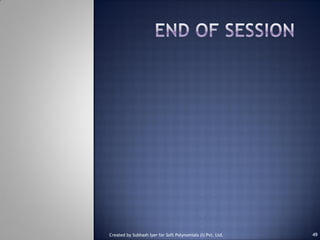 Created by Subhash Iyer for Soft Polynomials (I) Pvt. Ltd. 49
 