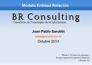Modelo Entidad Relación
Juan Pablo Sarubbi
pablo@sarubbi.com.ar
Octubre 2013
”Existen 10 clases de personas, 
los que conocen los números binarios,
y los que no”
 