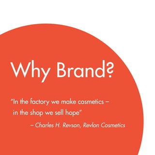 Why Brand? 
“In the factory we make cosmetics – 
in the shop we sell hope” 
– Charles H. Revson, Revlon Cosmetics  