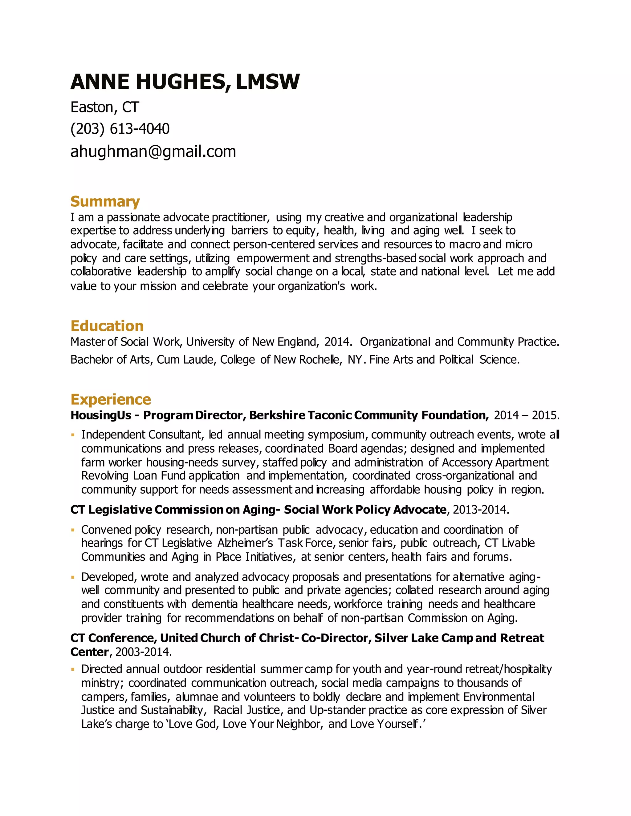 Lmsw Sample Resume Anne Hughes LMSW Resume | DOCX