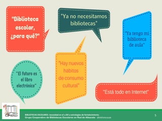 BIBLIOTECAS ESCOLARES: necesidad en el s.XXI y estrategias de fortalecimiento.
Grupo Cooperativo de Bibliotecas Escolares en Red de Albacete - @bibliotecasab
5
 