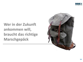 34
Wer in der Zukunft
ankommen will,
braucht das richtige
Marschgepäck
 
