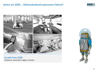 Sehen wir 2020 … flächendeckend autonomes Fahren?
4
So geht Auto 2020
Entspannt, kontrolliert, digital, vernetzt
 