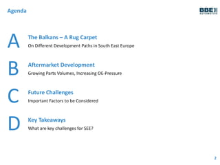 Agenda
2
The Balkans – A Rug Carpet
On Different Development Paths in South East EuropeA
Aftermarket Development
Growing P...