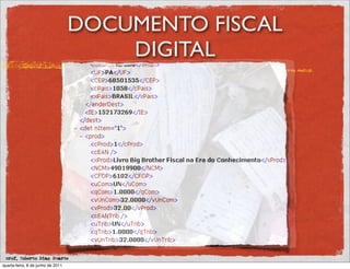 DOCUMENTO FISCAL
                                       DIGITAL




 prof. Roberto Dias Duarte
quarta-feira, 8 de junho de 2011
 