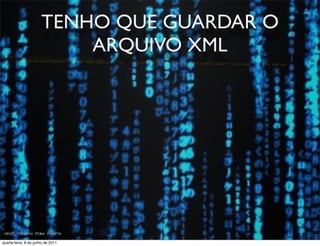 TENHO QUE GUARDAR O
                          ARQUIVO XML




prof. Roberto Dias Duarte
 prof. Roberto Dias Duarte
quarta-feira, 8 de junho de 2011
 