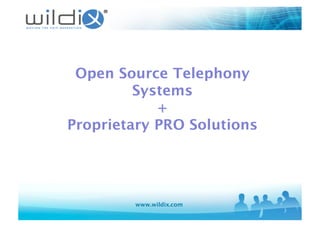 Open Source Telephony
Systems 
+
Proprietary PRO Solutions
www.wildix.com
 