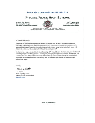 Letter of Recommendation: Michele Witt
 