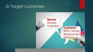 Market
Steady
Potential
Customer
Who, Where
Requirement
Preference
2/ Target customers
 