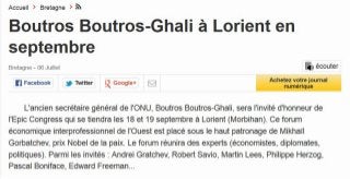 Ouest France : "Boutros Boutros-Ghali à Lorient en septembre" 06/07/14 - EPIC Congress