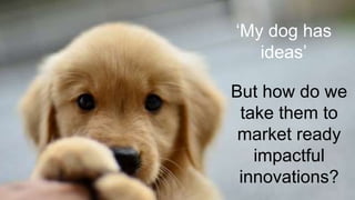 ‘My dog has
ideas’
But how do we
take them to
market ready
impactful
innovations?
 