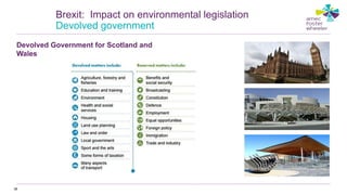 Devolved Government for Scotland and
Wales
36
Brexit: Impact on environmental legislation
Devolved government
 