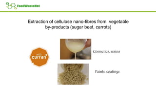 Extraction of cellulose nano-fibres from vegetable
by-products (sugar beet, carrots)
Cosmetics, resins
Paints, coatings
 