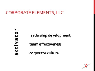 CORPORATE ELEMENTS, LLC
activator
leadership development
team effectiveness
corporate culture
 