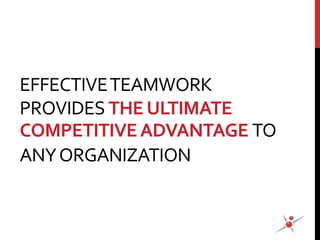 EFFECTIVETEAMWORK
PROVIDES THEULTIMATE
COMPETITIVEADVANTAGE TO
ANYORGANIZATION
 