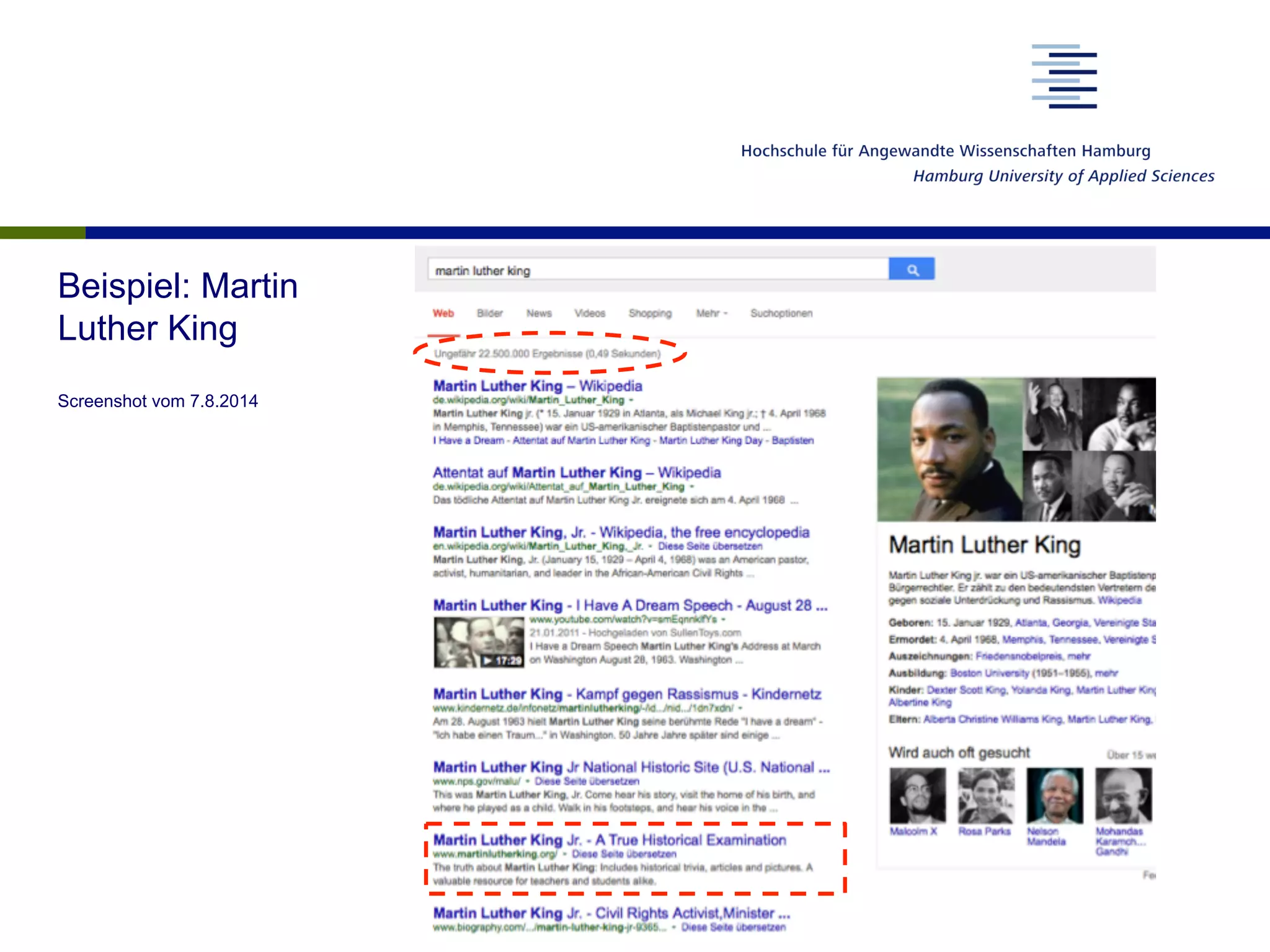 Beispiel: Martin
Luther King
Screenshot vom 7.8.2014
 