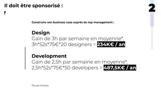 Construire son business case auprès du top management :
Design
234K€ / an
Development
487,5K€ / an
Il doit être sponsorisé :
*Étude InVision
 