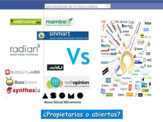 Monitorización de tu marca pública

Vs
¿Propietarias o abiertas?

 