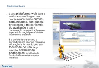 MódulosBlackboard LearnforCommunityEngagementBlackboard LearnforAcademicColaborationBlackboard LearnforCourseDeliveryBlackboard LearnforPortfolioManagementBlackboard LearnforOutcomesAssessementProcesso de Ensino e AprendizagemPesquisa     Wiki     Avaliação     Biblioteca     PortefólioPessoal • Sala de Aula • Campus • Global • Educação contínuaAPRENDEROPENSERVICESIndividual • Curso • Programa Curricular • InstitucionalOPEN APIsPortal      eCommerce      ERP      SISAVALIARProcessos AdministrativosMódulos/Funcionalidades5
