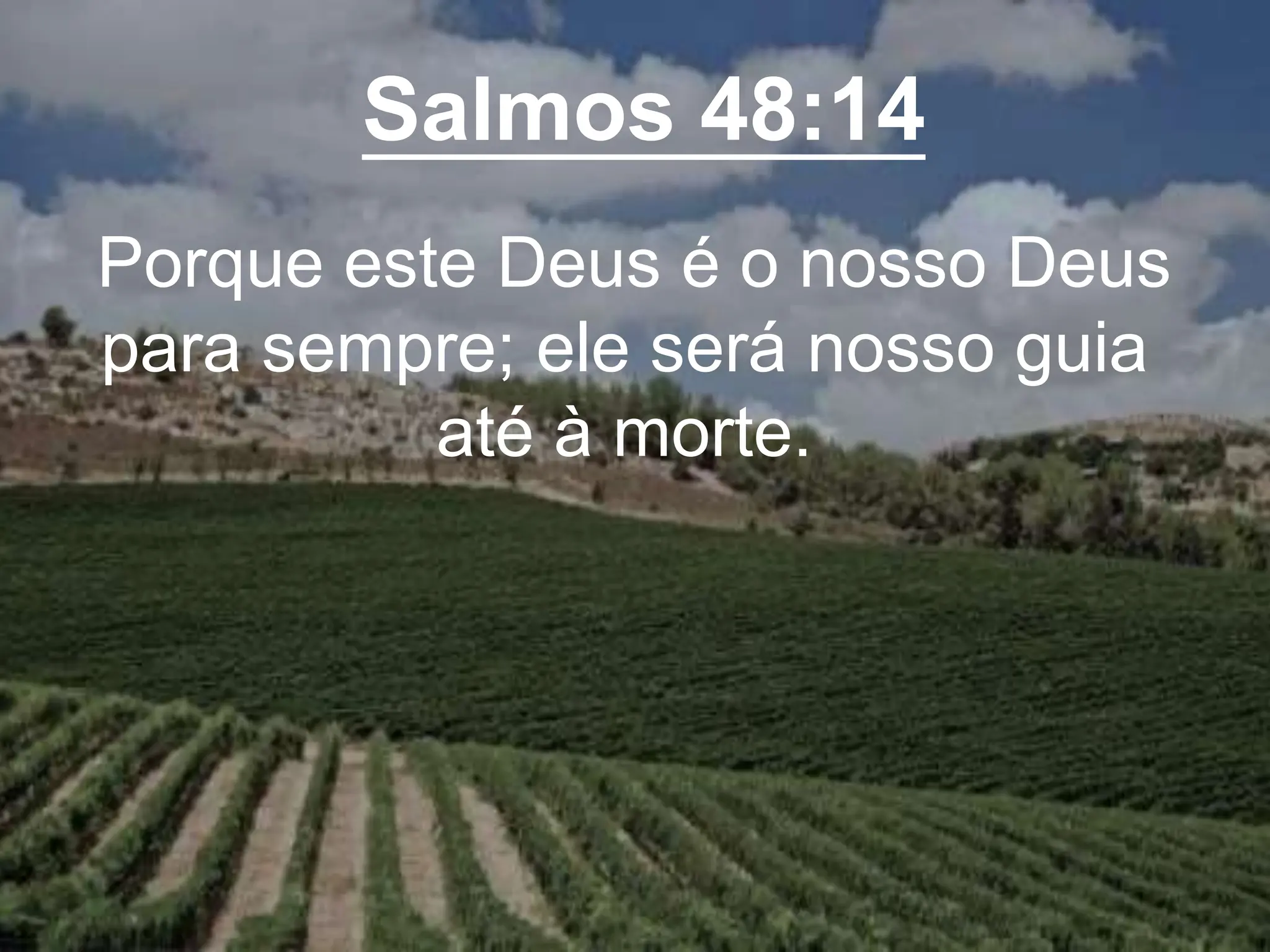 Salmos 48:14
Porque este Deus é o nosso Deus
para sempre; ele será nosso guia
até à morte.
 