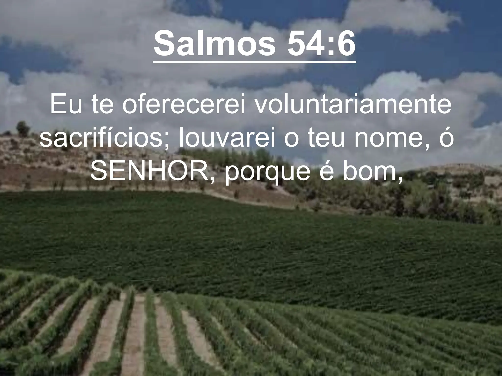 Salmos 54:6
Eu te oferecerei voluntariamente
sacrifícios; louvarei o teu nome, ó
SENHOR, porque é bom,
 