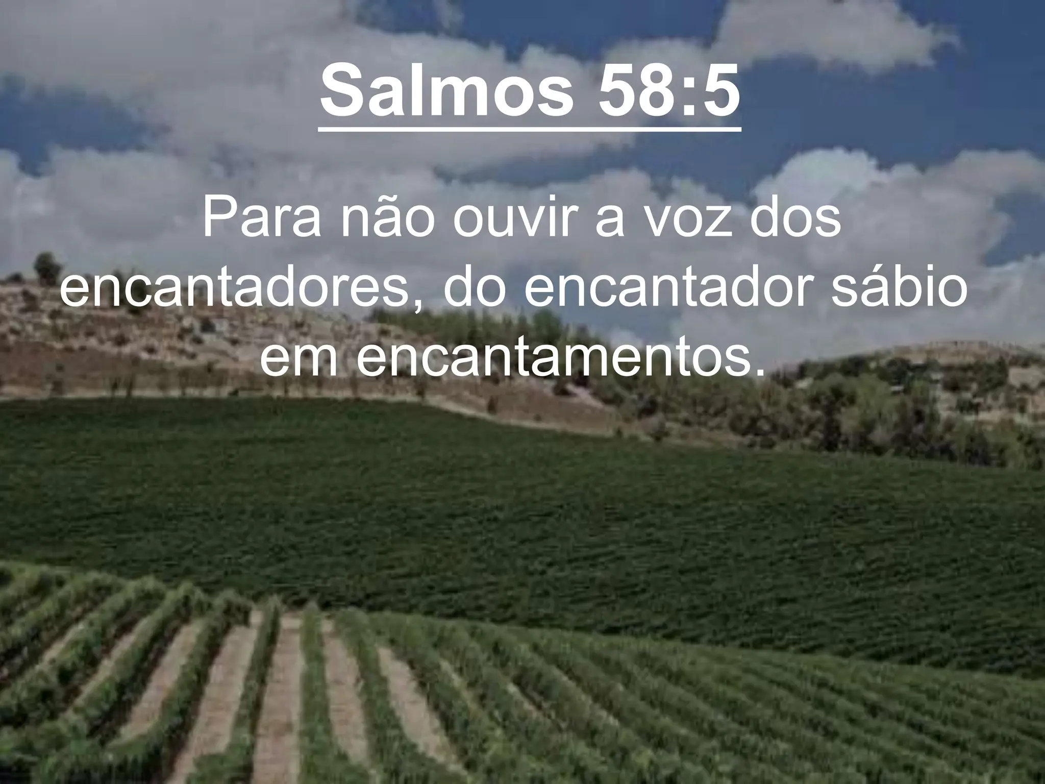 Salmos 58:5
Para não ouvir a voz dos
encantadores, do encantador sábio
em encantamentos.
 