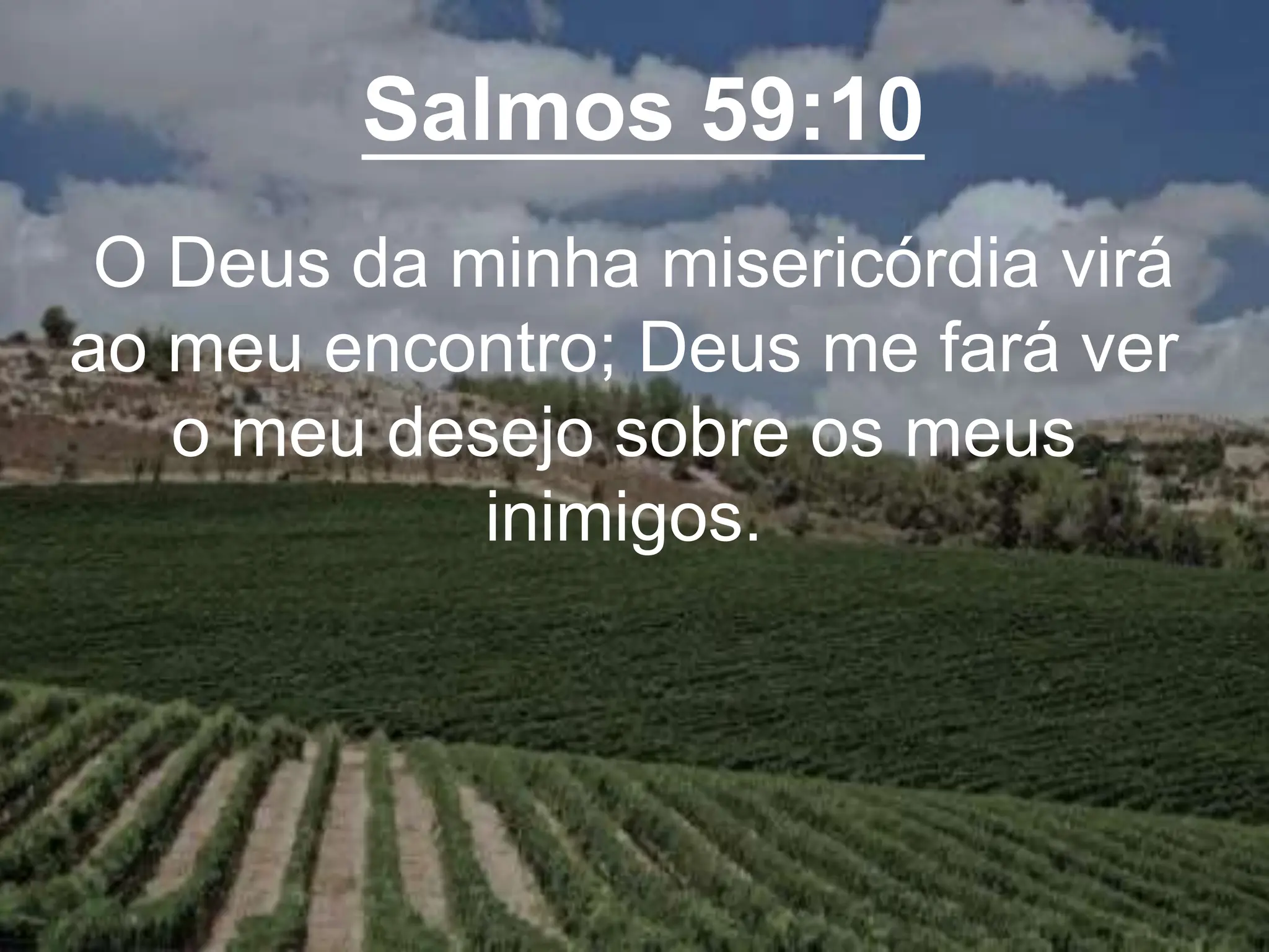 Salmos 59:10
O Deus da minha misericórdia virá
ao meu encontro; Deus me fará ver
o meu desejo sobre os meus
inimigos.
 