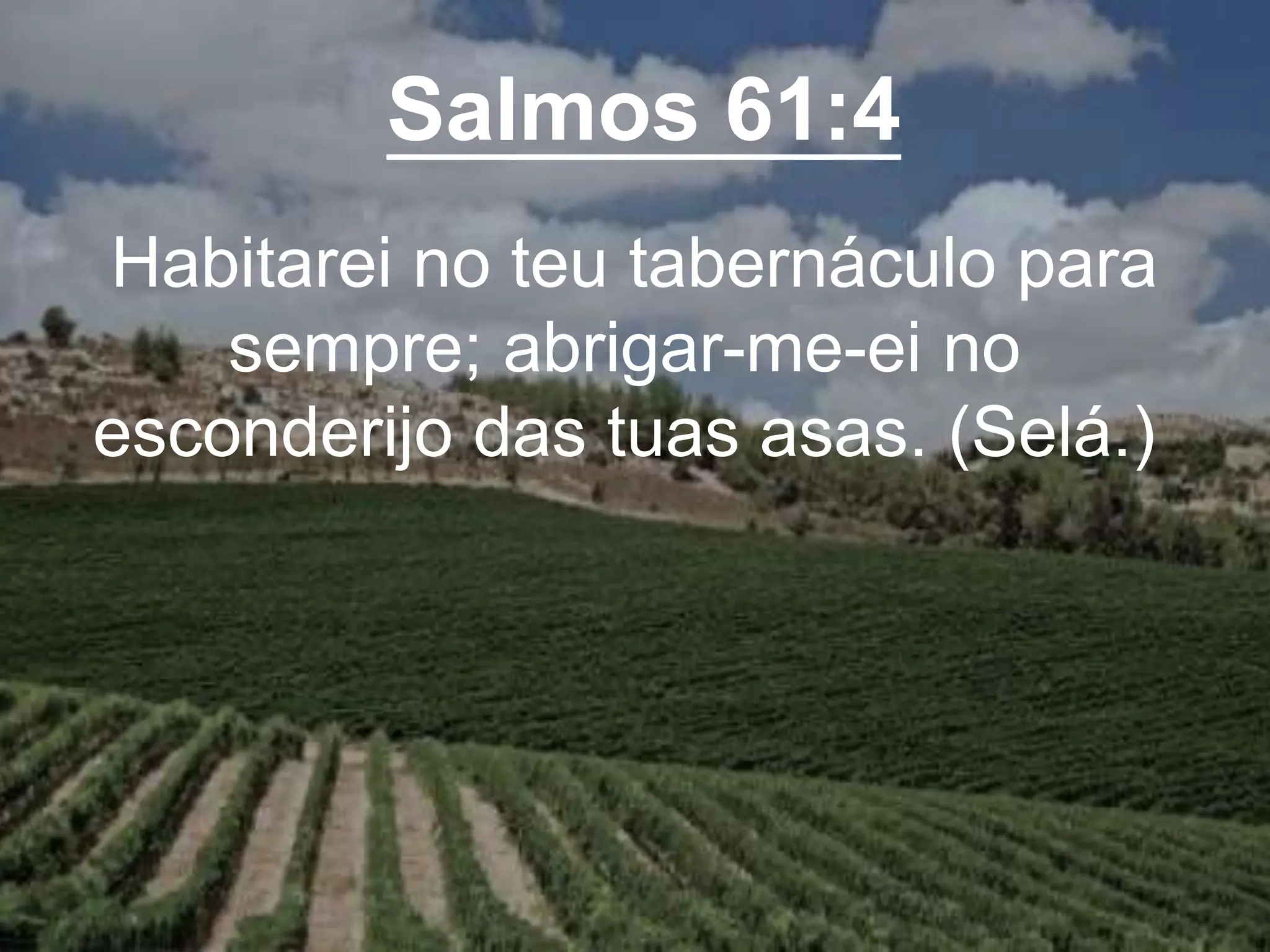 Salmos 61:4
Habitarei no teu tabernáculo para
sempre; abrigar-me-ei no
esconderijo das tuas asas. (Selá.)
 