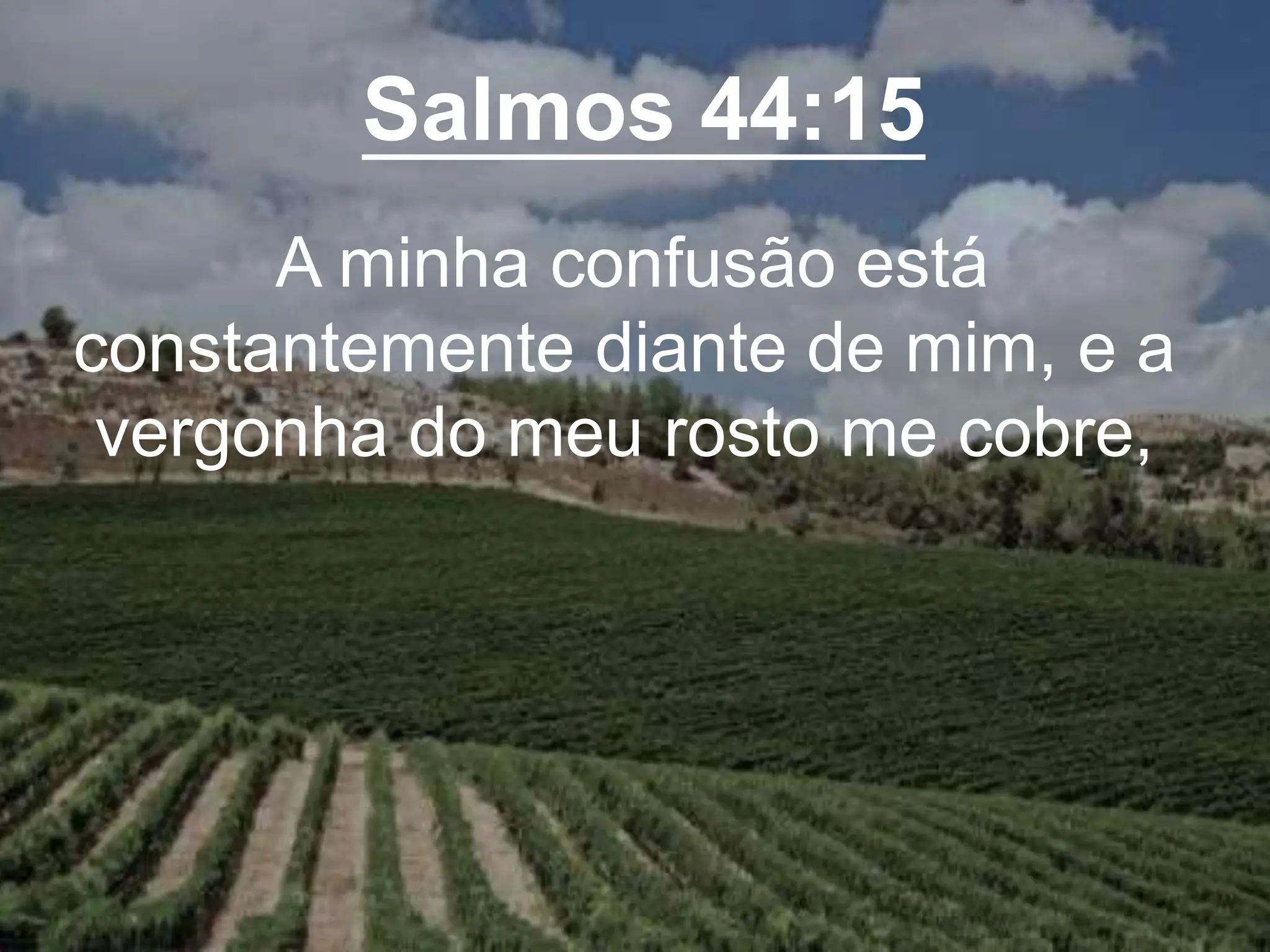 Salmos 44:15
A minha confusão está
constantemente diante de mim, e a
vergonha do meu rosto me cobre,
 