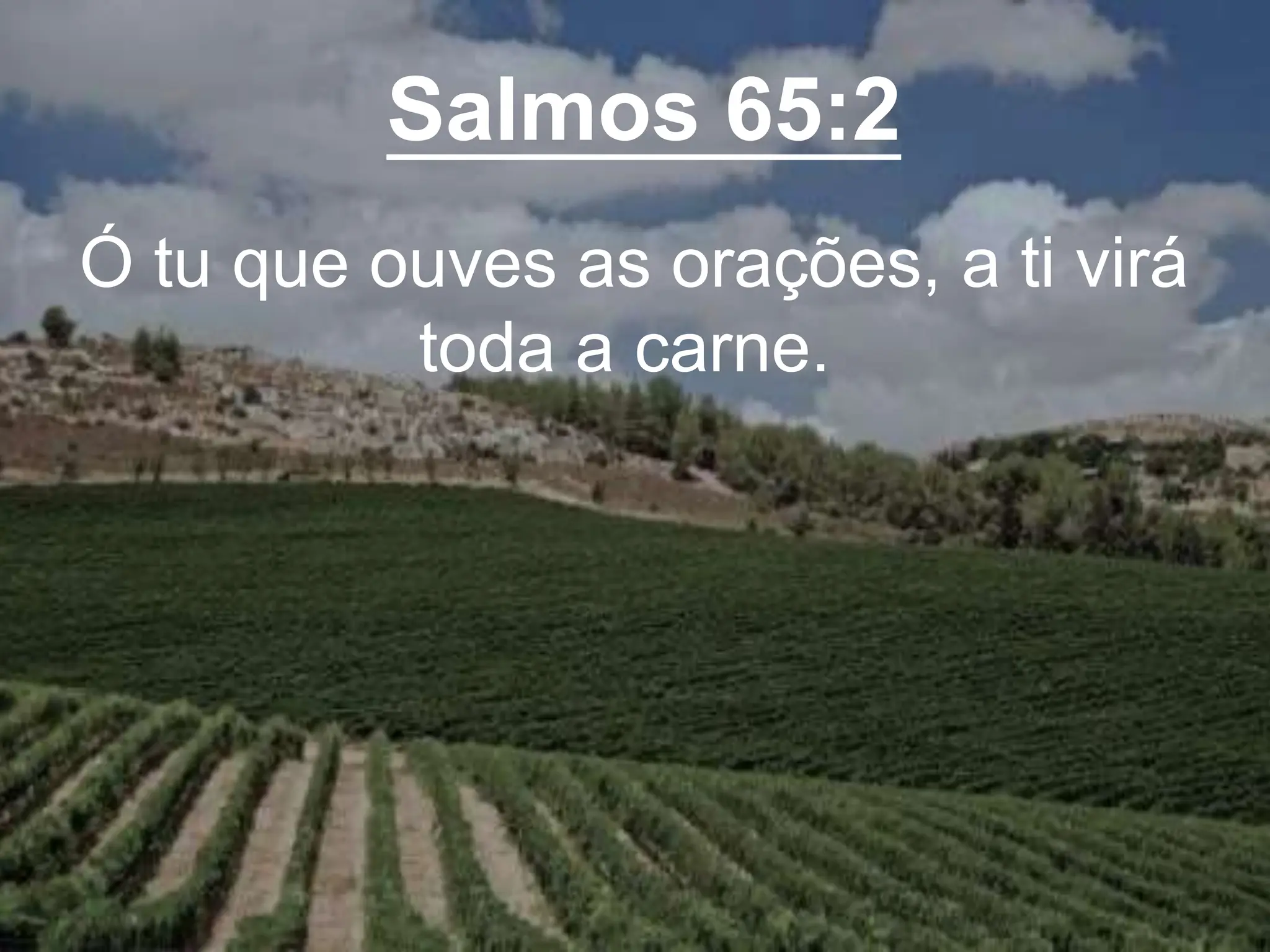 Salmos 65:2
Ó tu que ouves as orações, a ti virá
toda a carne.
 