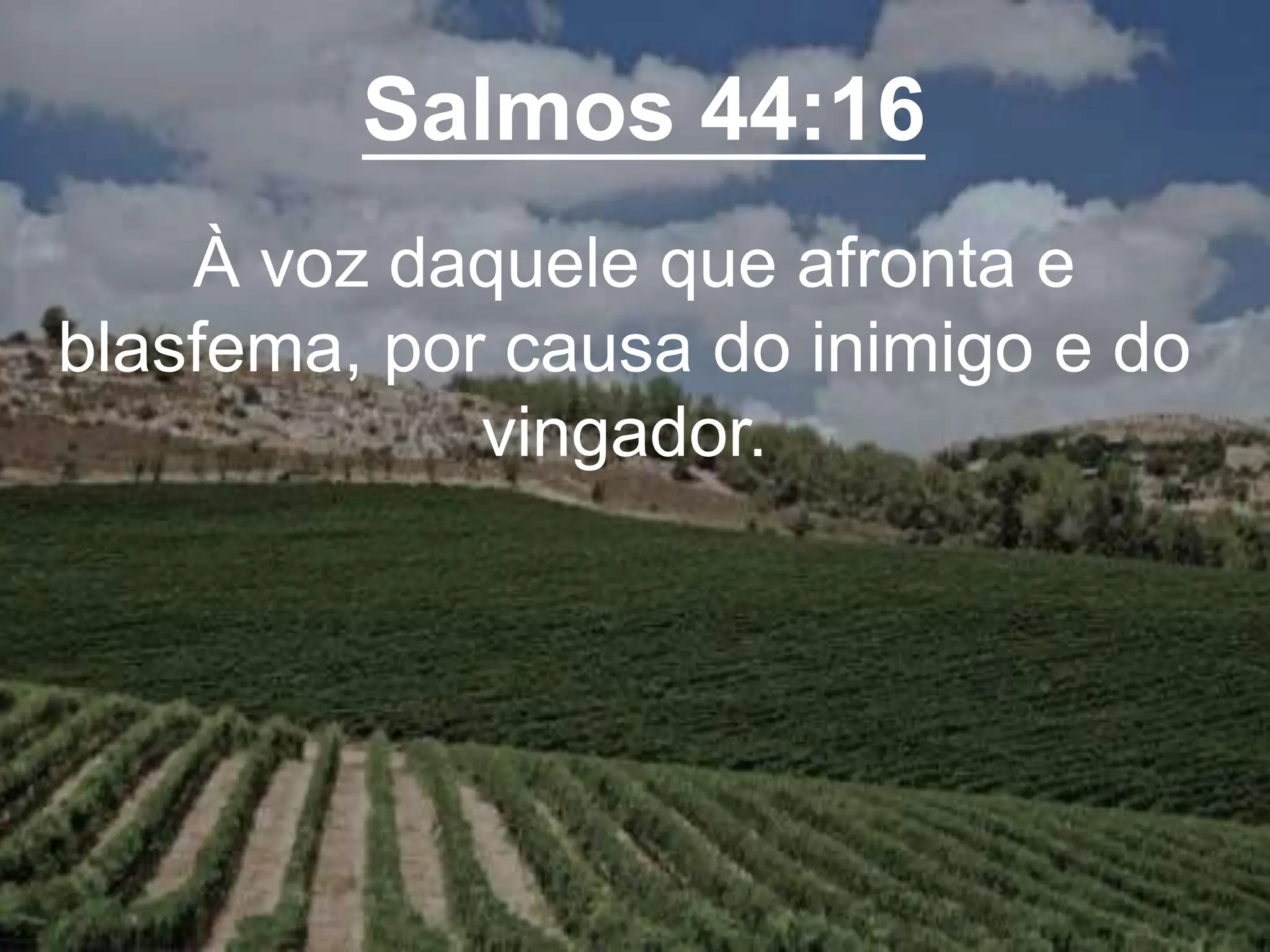Salmos 44:16
À voz daquele que afronta e
blasfema, por causa do inimigo e do
vingador.
 