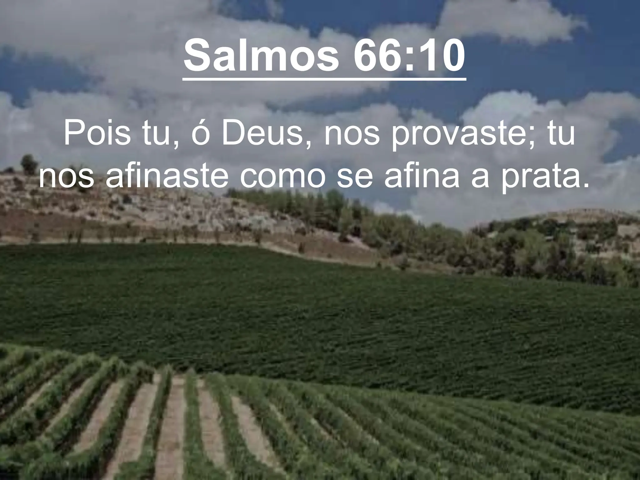 Salmos 66:10
Pois tu, ó Deus, nos provaste; tu
nos afinaste como se afina a prata.
 