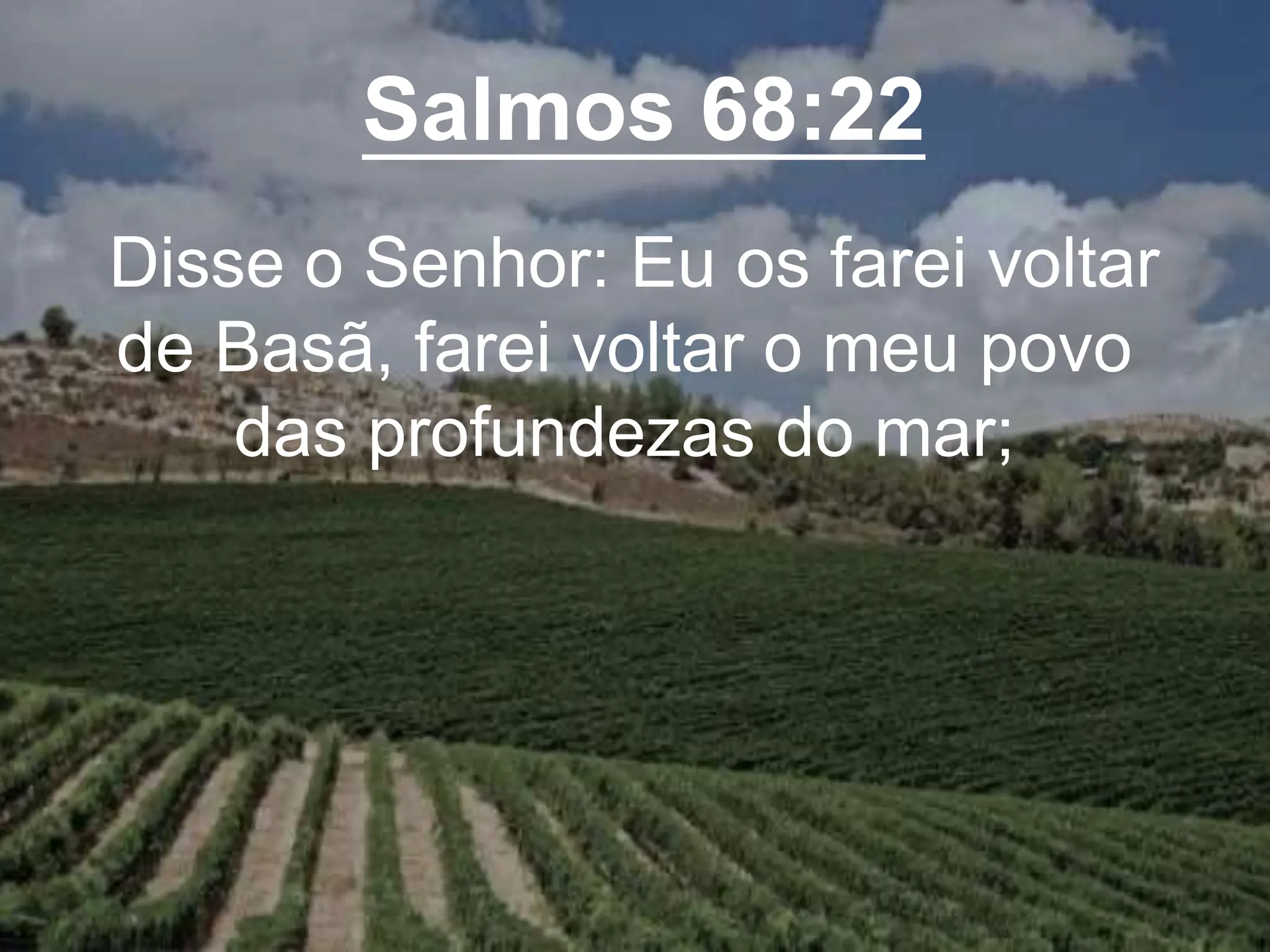 Salmos 68:22
Disse o Senhor: Eu os farei voltar
de Basã, farei voltar o meu povo
das profundezas do mar;
 