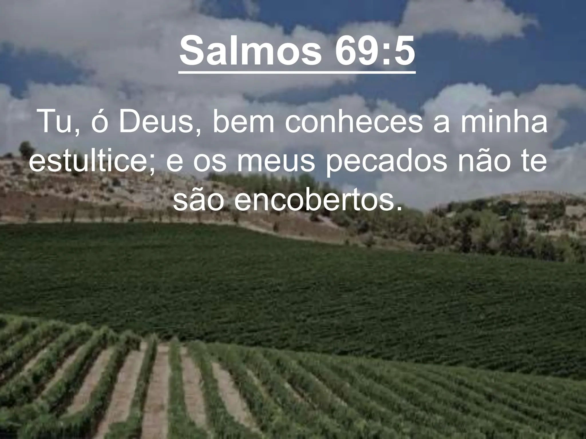 Salmos 69:5
Tu, ó Deus, bem conheces a minha
estultice; e os meus pecados não te
são encobertos.
 