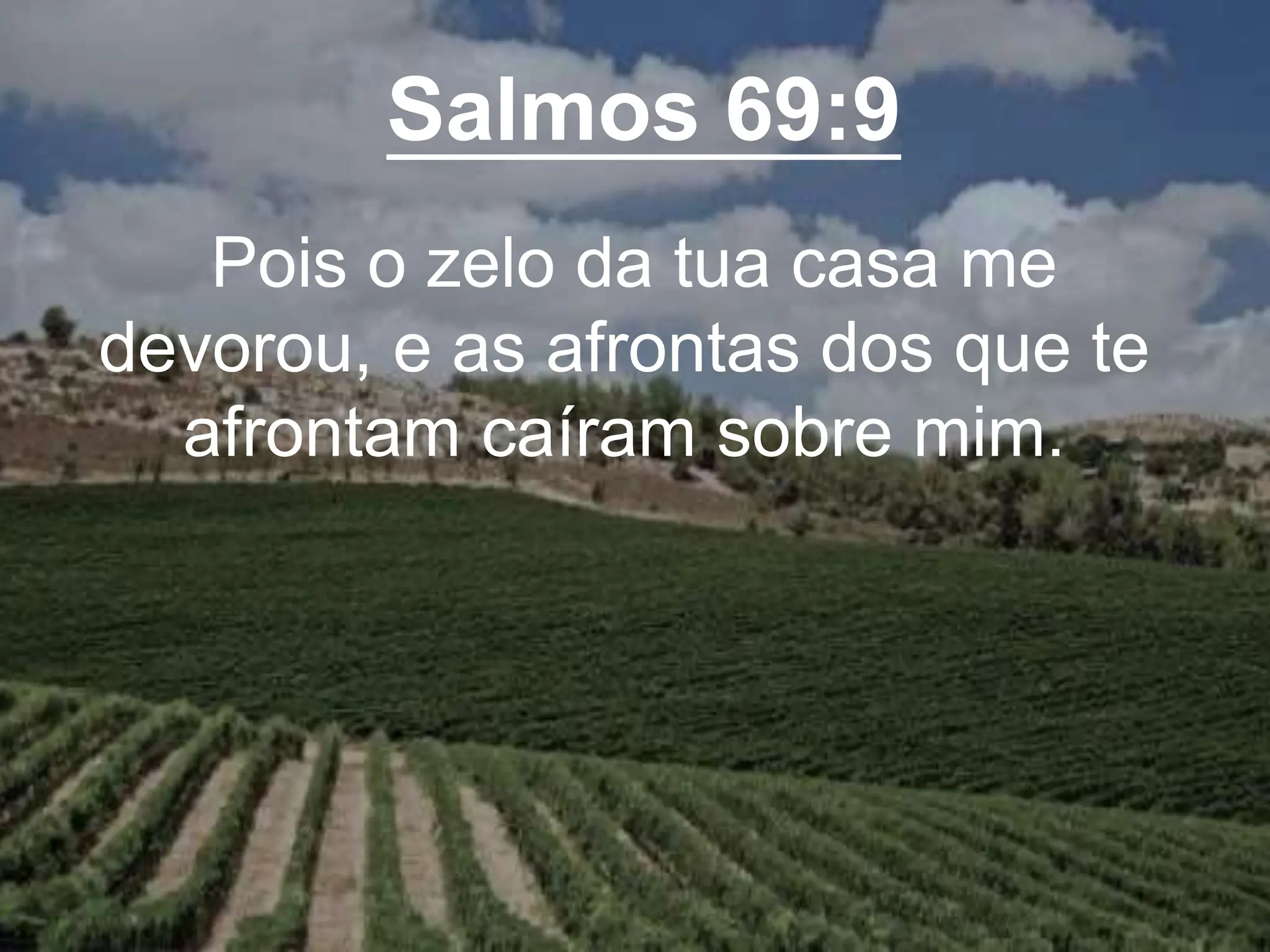 Salmos 69:9
Pois o zelo da tua casa me
devorou, e as afrontas dos que te
afrontam caíram sobre mim.
 