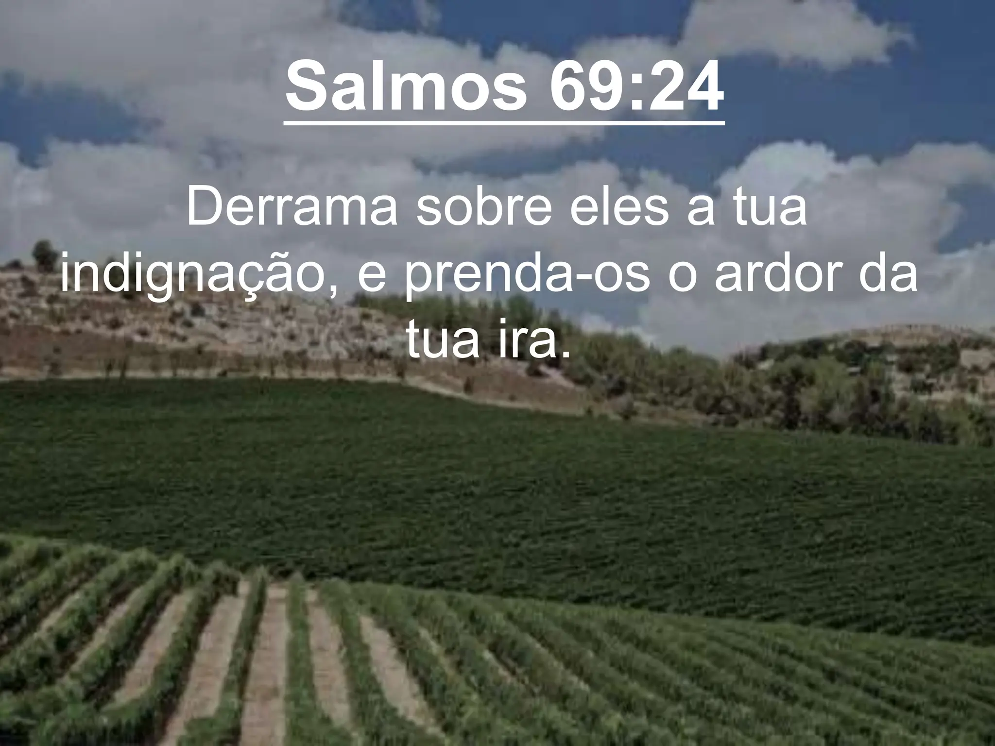 Salmos 69:24
Derrama sobre eles a tua
indignação, e prenda-os o ardor da
tua ira.
 